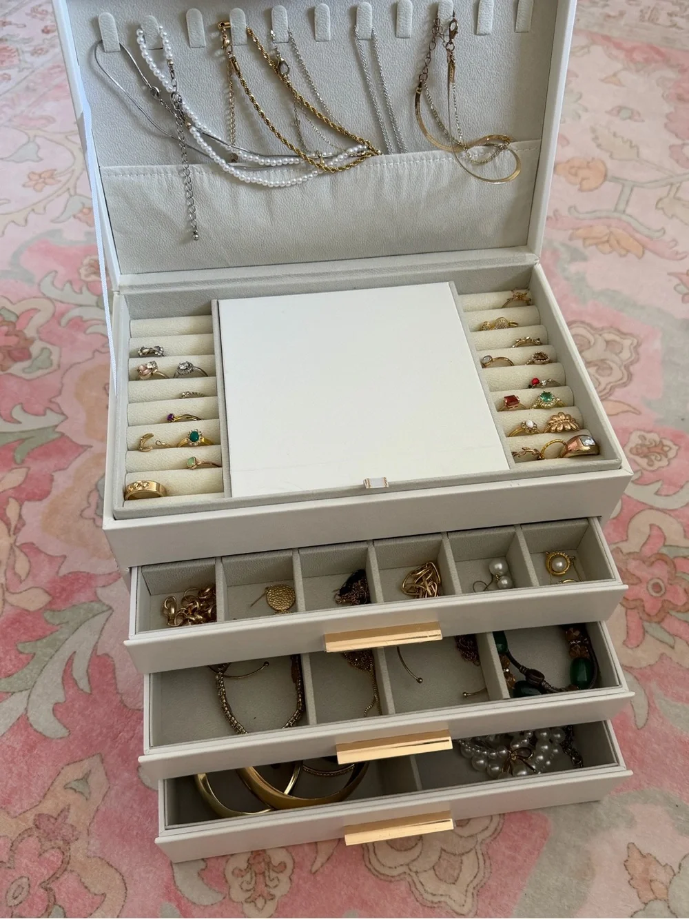 White Jewelry Organizer Box - Multi-Drawer Jewelry Storage